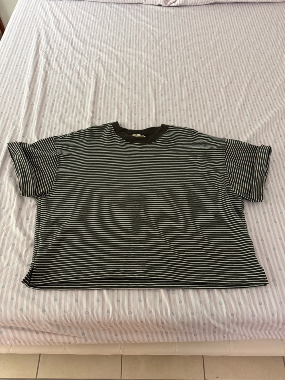 Madewell Dark Green Striped cropped Crewneck
